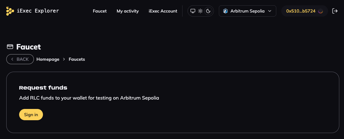 iExec RLC Faucet Interface